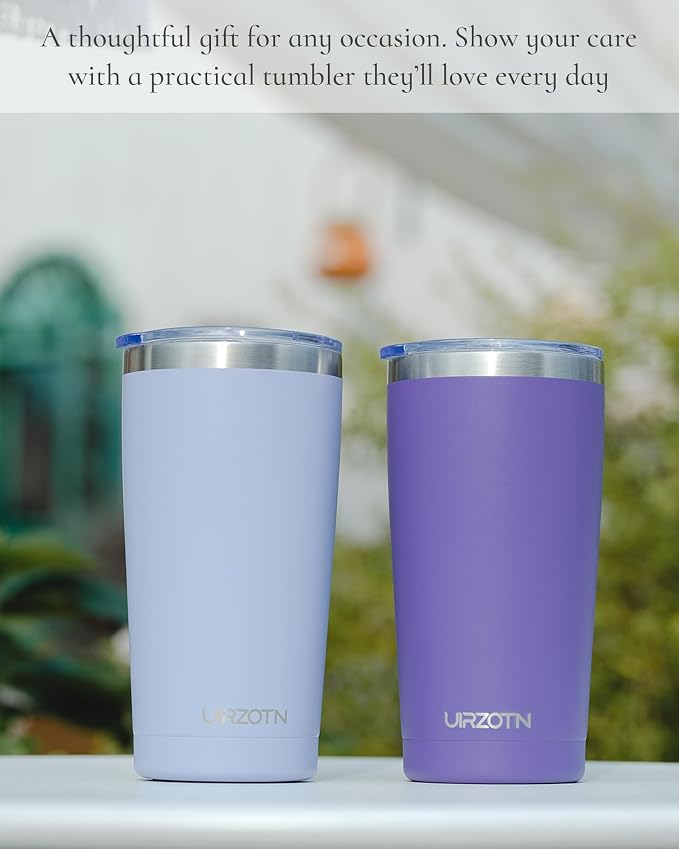 20oz Travel Coffee Tumbler with 2 Lids and Straw, Stainless Steel | Double Wall Vacuum Insulated Tumbler, Coffee Mug for Hot & Cold Drinks, Fits Most Car Cup Holders, Purple