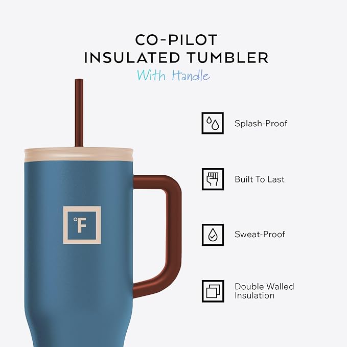 IRON °FLASK 40 oz Co-Pilot Insulated Travel Mug | Insulated Travel Mug with Straw & Flip Cap Lids - Cup Holder Fit, Leakproof, BPA Free, Protective Boot (Desert Oasis)