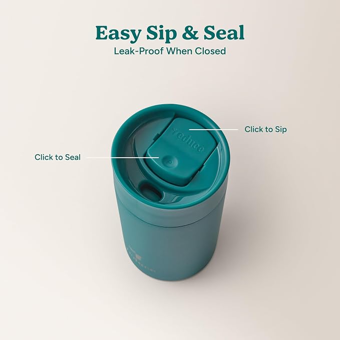 REDUCE Perk 10oz Insulated Coffee Tumbler – Leak-Proof with Lockable Lid and Vacuum Insulation–Durable Stainless Steel–Fits Car Cup Holders – One-Handed Travel Mug in Sand Leopard Print - Eternal Teal