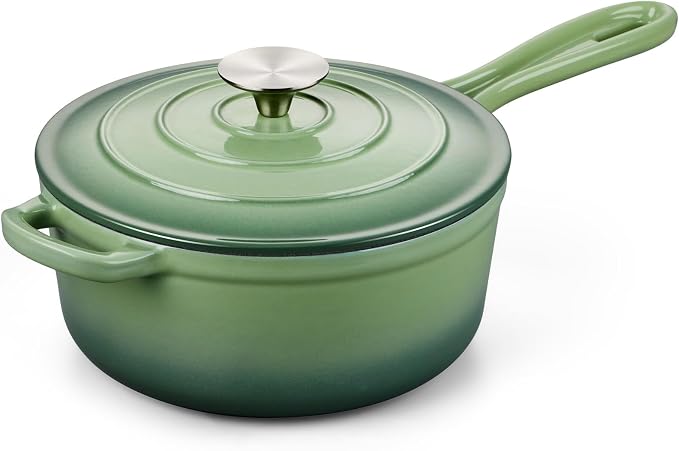 Onader 3QT Sauce Pan with Lid, Enameled Cast Iron Saucepan, Small Dutch Oven Cooking Kitchen Pot, Nonstick & Heavy Duty – Pistachio Green