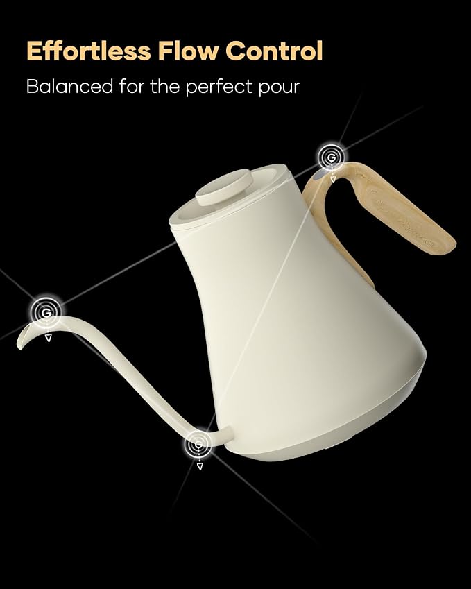 Cocinare Gooseneck Electric Kettle, ±1°F Precise Temperature Control, 1500W Fast Heating, Pour Over Coffee & Tea Kettle with Brew Timer & Keep Warm, Stainless Steel, 0.9L (White Maple)