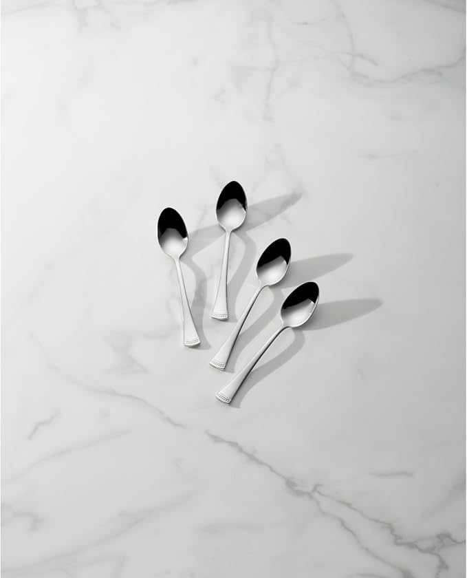 Lenox Portola Teaspoons Silverware Set for 4, Flatware | mirror finish, dishwasher safe | 6.3 inch length | cutlery set for kitchen and dining, utensil set, kitchen gifts for women