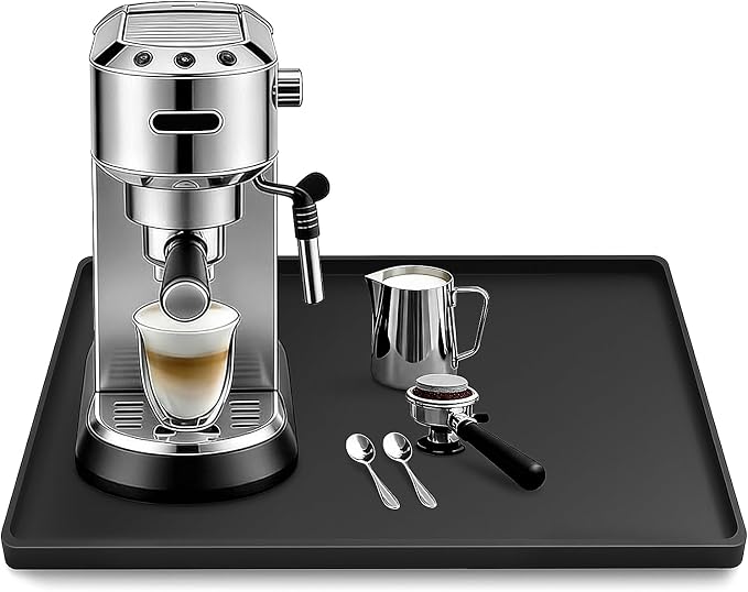 Silicone Coffee Maker Mat with Lip for Countertops, 15.7'' x 11.8'', Black | Multi leak-proof coffee tray for countertop, non-slip silicone mat fits most coffee makers & espresso machines, wipe-clean