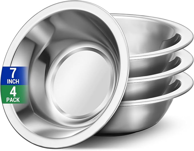 304(18/8) Stainless Steel Mixing Bowls for Kitchen, 4 Pack 7" 21.22 fl.oz Metal Mixing Bowls Set Stackable for Baking Serving Cooking Food Prep Storage Dishwasher Safe Heavy Duty
