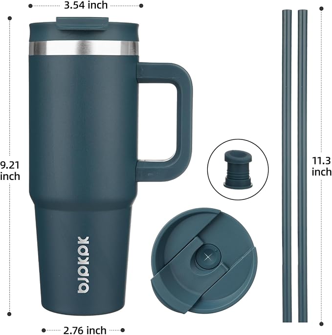 BJPKPK 30 oz Insulated Tumbler with Handle & Straw, Stainless Steel | Double Wall Vacuum Insulation, Leak Proof, BPA Free, Dishwasher Safe, Cupholder Friendly, Travel & Outdoor, Navy Blue