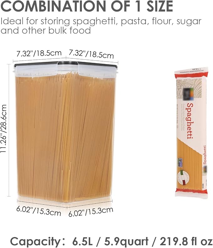 Vtopmart Extra Large Airtight Food Storage Containers, 6.5L, 4 Pcs | For Bulk Flour and Sugar Storage, Airtight Seal, Multiple Sizes, BPA Free, Food Grade Material, Dishwasher Safe (Not Lids)