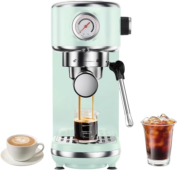 atatix 20 Bar Espresso Machine with Milk Frother, Compact Espresso Maker | Stainless Steel Coffee Machine with Precise Temp Control & 44oz Removable Water Tank for Latte, Cappuccino, Light Green