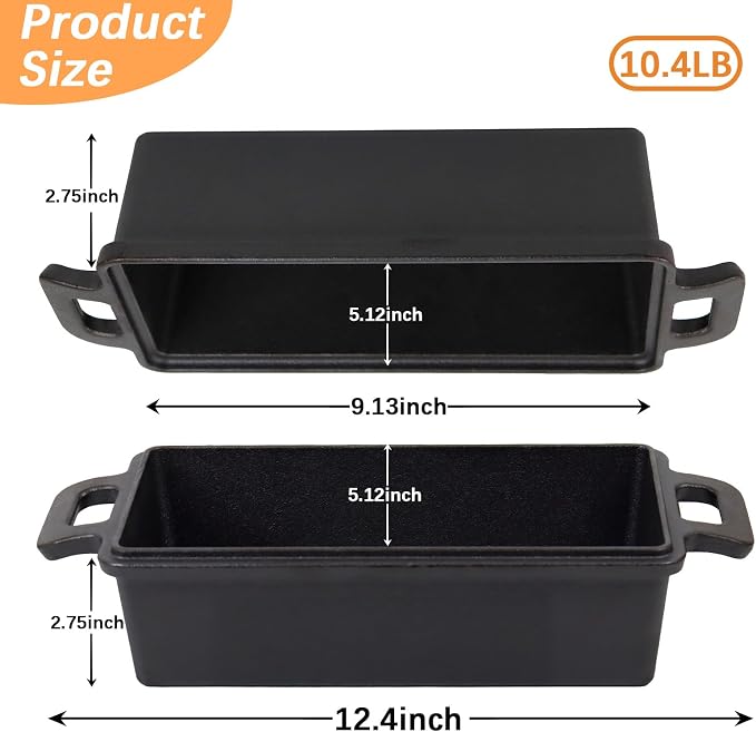 9×5 in Cast Iron Loaf Pans with Lids Even Heat Distribution for Baking Bread, Non-Stick Bread Pans for Homemade Sandwich and Sourdough Bread
