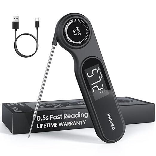 INKBIRD Rechargeable Digital Food Thermometer for Cooking | Instant Read Grill Thermometer USB-C, Meat Thermometer for Outdoor Gas Grill Baking Waterproof Magnet, 180° Rotating Display
