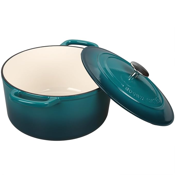 EDGING CASTING Enameled Cast Iron Dutch Oven with Sourdough Bread Baking Kit, Bread Dutch Oven with Lid, Includes Proofing Basket & Baking Tools, 5qt, Darkcyan