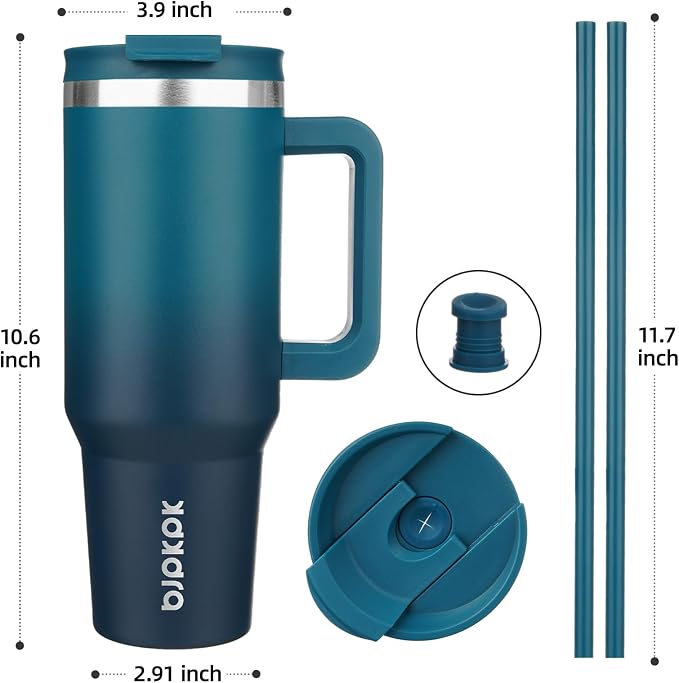 BJPKPK 40 oz Insulated Tumbler with Handle & Straw, Stainless Steel | Double Wall Vacuum Insulation, Leak Proof, BPA Free, Dishwasher Safe, Cupholder Friendly, Travel & Outdoor, Indigo Black