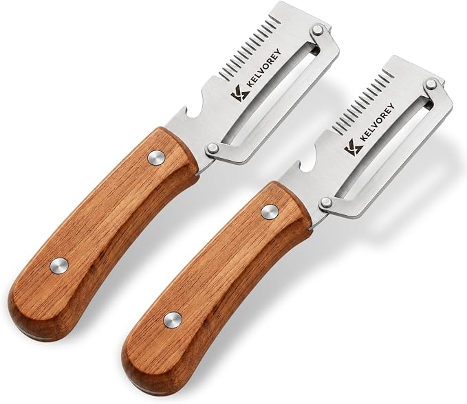2027 NEW 3-in-1 Multifunctional Vegetable Peeler for Right Hand | Stainless Steel Peeler Knife with Scallion Shredder, Bottle Opener, Wood Handle for Fruits, Vegetables, Kitchen, BBQ, Camping