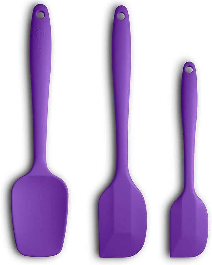 3-Piece Silicone Spatula Set, 600°F Heat Resistant, Purple | Stainless Steel Core, Silicone Rubber Spatulas for Nonstick Pans, Spatula, Spoonula and Mini Spatula for Cooking and Baking