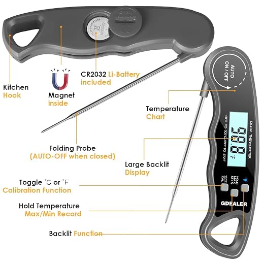 GDEALER Meat Thermometer Digital Instant Read Food Thermometer Waterproof Ultra-Fast for Grill Cooking Kitchen with Backlight & Calibration