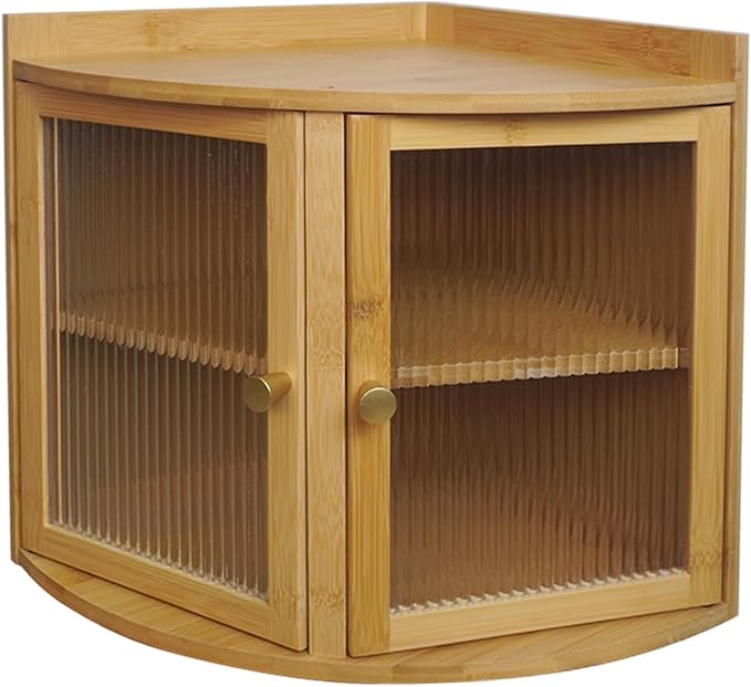 Baveke Bread Box for Kitchen Countertop, Corner Bread Box & Bamboo Breadbox, Large Bread Storage with Double Layer, Vintage Storage for Homemade Bread, Natural