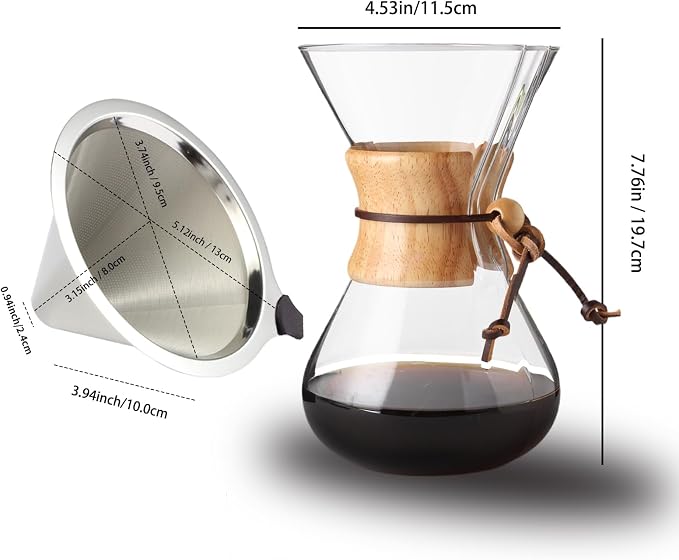 subjectthree Camping Pour Over Coffee Maker Kit 6 Cup (20 Ounce) | Drip coffee carafe with 304 Stainless Filter, Borosilicate glass, Easy clean & use for home kitchen, office, cafe, camping