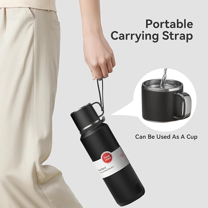 Stainless Steel Insulated Tea Infuser Bottle, Vacuum Insulated Water Bottle, Tea Tumbler with Separate Tea Compartment, 24-Hrs Insulation Commute Travel (Black,32oz/1000ml)