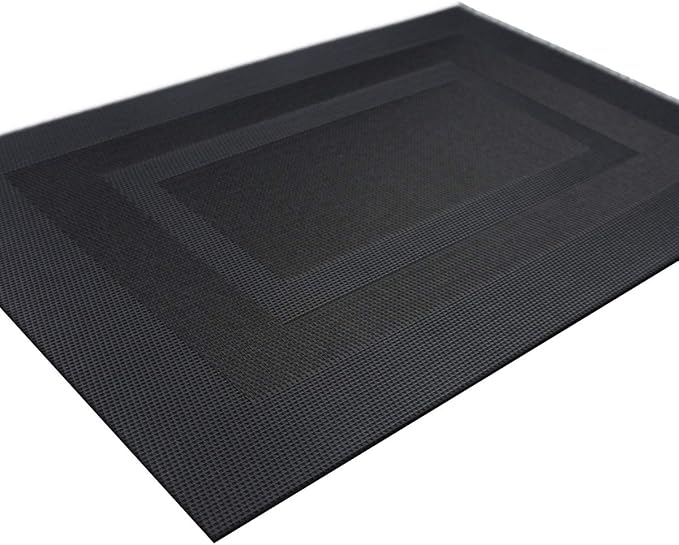 Durable Placemats Set of 6 Vinyl Heat-Resistant Table Mats Washable Plastic Placemats for Dining Table (Black)
