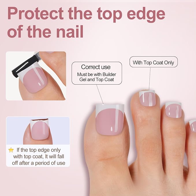 Misssix Press on Toenails Short, French Tip Toe Nails Square, Pink | 150pcs Soft Gel False Toenail, Acrylic Soak off Fake Toe Nails for Women Nail Art DIY 15 Sizes