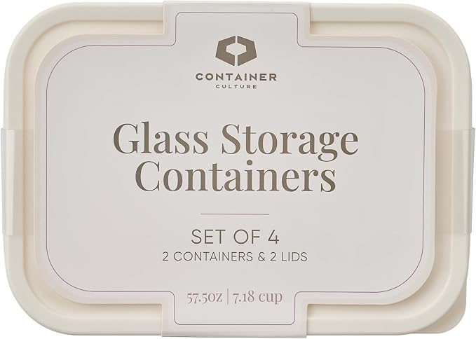Glass Food Storage Containers with Lids — 4 Piece — 57.5 oz Glass with BPA-Free Leakproof Stackable Lids — Microwave, Oven & Dishwasher Safe — Ideal for Meal Prep & More - Vanilla Mist
