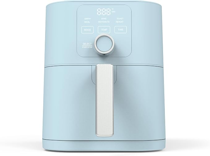 Martha Stewart 6-Quart Air Fryer, 6 Presets, Space Saving, Sky Blue | 3lb Capacity, PFAS-Free Ceramic Nonstick Basket & Tray, Bake, Roast, Broil, Dehydrate, Reheat, Shake Reminder, Heat up to 400