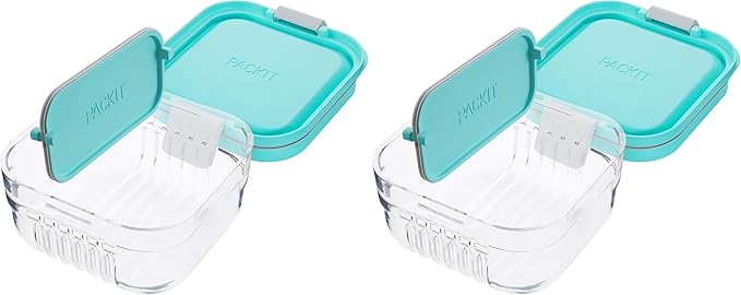 PackIt Mod Snack Bento Food Storage Container, Mint Green (Pack of 2)