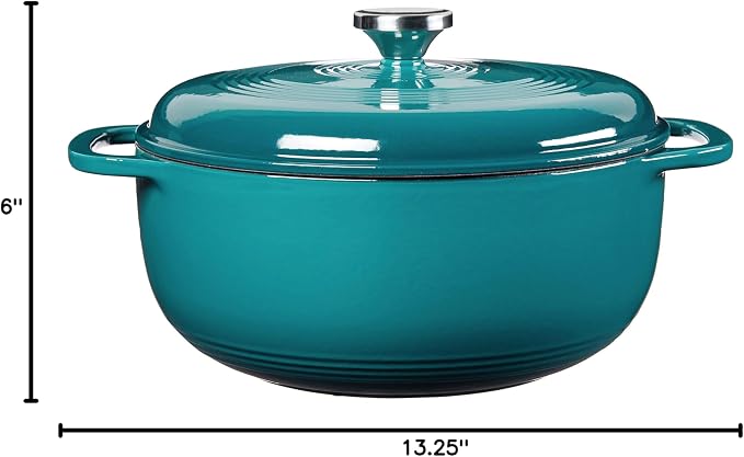 Lodge Essential Enamel Cast Iron Dutch Oven 6 Quarts - Perfect for Bread Baking, Braising, Marinating & Slow Cooking, Features Moisture-Sealing Lid & Dual Handles, Kitchen Essentials, Lagoon