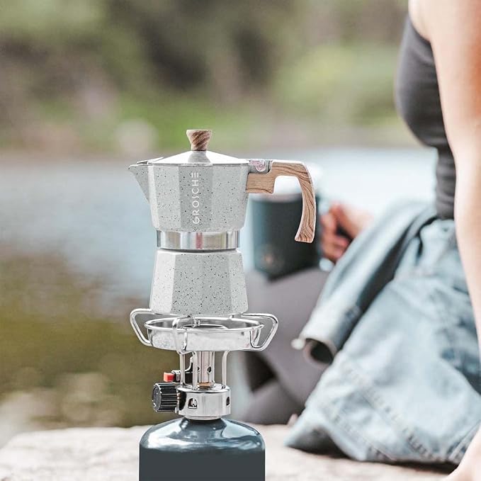 GROSCHE Milano Moka pot, Stovetop Espresso maker, Greca Coffee Maker, Stovetop coffee maker and espresso maker percolator (Grey, 9 cup) | Cuban Coffee Maker And Italian Moka Pot For Stovetop Espresso; For Gas, Electric, And Propane Stoves With A Soft-T...
