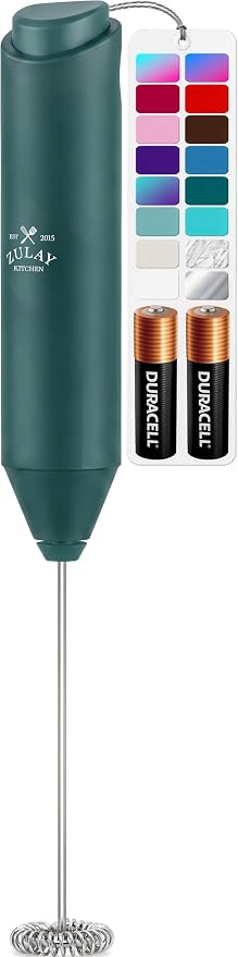 Zulay Kitchen Powerful Milk Frother AA Batteries Included – Ultra Fast Handheld Drink Mixer with Stainless Steel Whisk Stirrer for Coffee, Protein, Matcha & More, Frother Wand Electric Frothmate