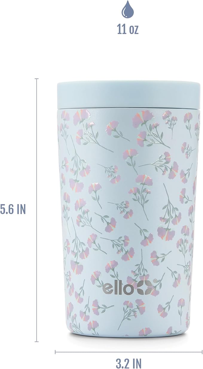 Ello Jones 11oz Insulated Stainless Steel Leakproof Travel Mug, Serene Blooms