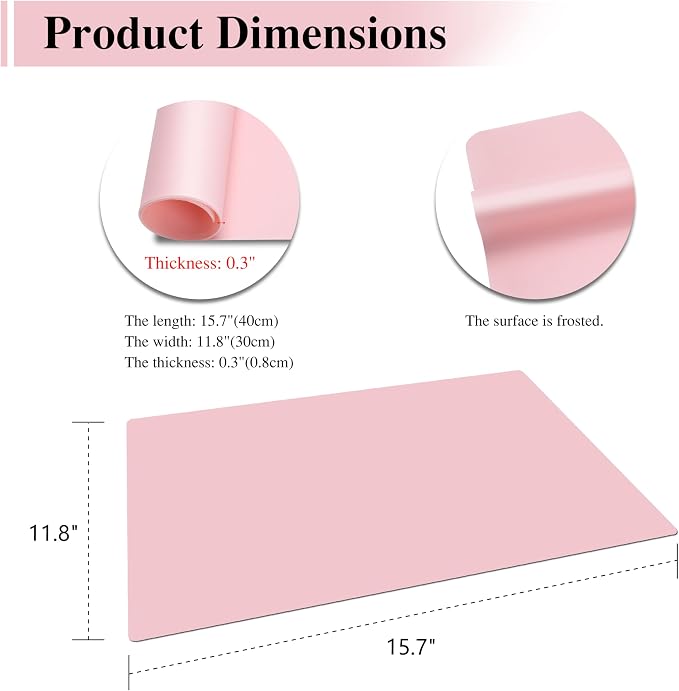 Silicone Placemats, 2Pcs 15.7"x 11.8"x 0.03" Pink Silicone Table Mat, Silicone Mats for Baking, Jewelry, Kitchen Counter