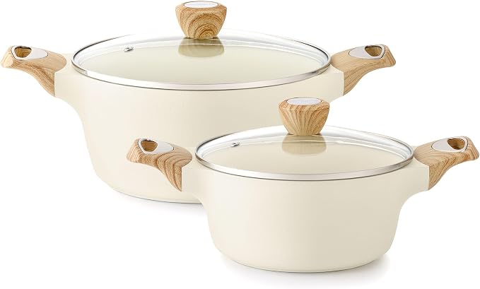 SENSARTE Ceramic Nonstick Stock Pot with Lid, 2.6+4.5 QT Soup Pot Set Casserole Pot, Non-toxic Healthy Pasta Pot, Large Cooking Pot Stew Pot, Induction Compatible, PFOA PFAS PTFE Free, White