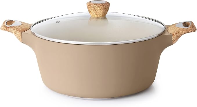 SENSARTE Ceramic Nonstick Stock Pot with Lid, 2.6/4.5/6.6/8.5/11 QT Soup Pot Casserole Pot, Non-toxic Healthy Pasta Pot, Large Cooking Pot Stew Pot, Induction Compatible, PFOA PFAS PTFE Free, Taupe