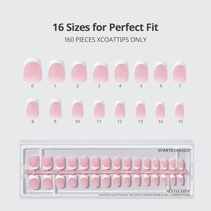 BTArtboxnails XCOATTIPS White French Tip Press On Nails, XS Squoval, Pink | Lamp-Curable, 4-Week Wear, Salon Quality Value at Home, Natural Nail Look, Easy-to-Apply for Beginners, 160Ct Nail Tips Only