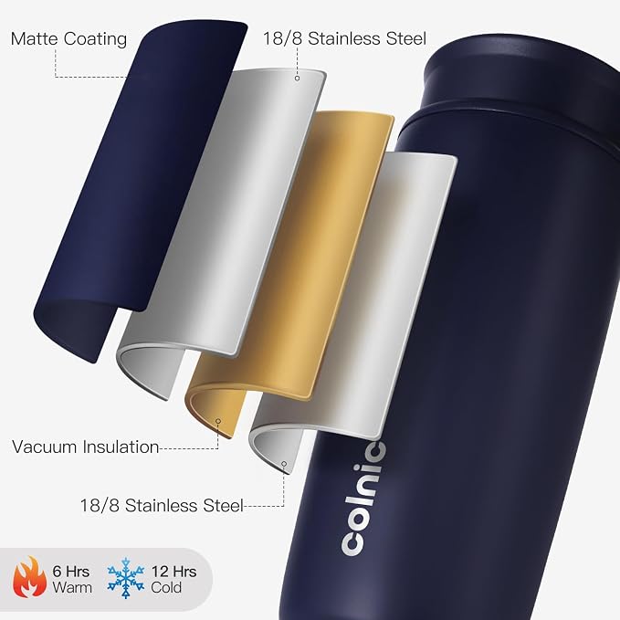 Travel Coffee Mug with 360°Lid, 12 oz Coffee Tumbler Insulated Travel Mugs for Hot and Cold, Vacuum Insulated Stainless Steel Coffee Cup Leak Proof Spill Proof-Navy Blue