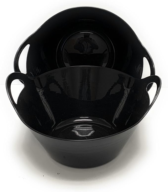 Mintra Home Plastic Bowls with Handles (4.5L Large 2pk, Black) - 11.25W x 5inH (6.75inH with handles) - large bowl for popcorn, snacks, drinks, candy, party, Halloween, trick or treat bowls - 2 Pack
