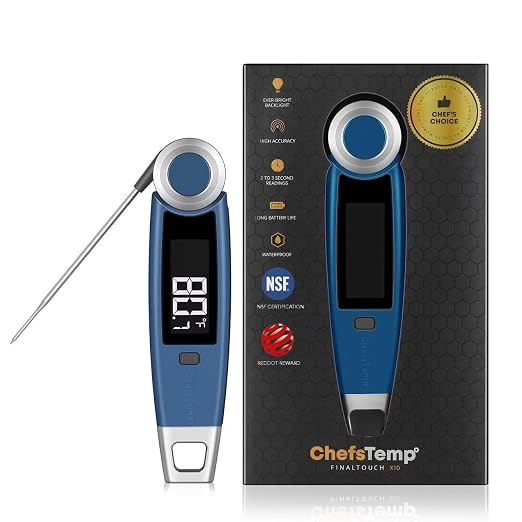 Finaltouch X10 Instant Read Digital Meat Thermometer NSF Certified | Waterproof Professional for Cooking Grilling BBQ Baking Candy Oil with Rotating Probe and Backlit Display (Royal Navy)