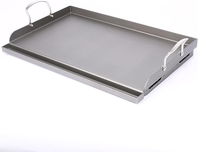 Utheer Cast Iron Griddle for Gas Grill, 25 x 16 Inch Flat Top Plate | Large cooking surface with removable handles, ideal for burgers, steaks, vegetables, camping and tailgating