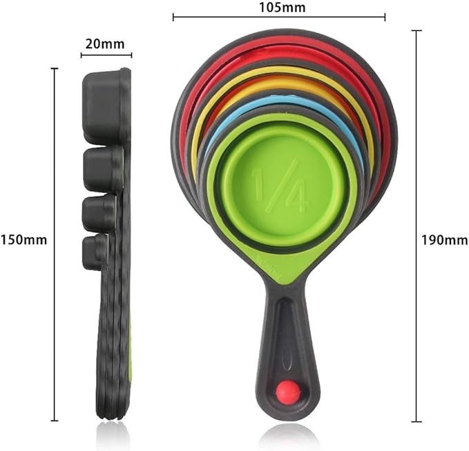 Collapsible Measuring Cups and Spoons - Portable Food Grade Silicone for Liquid & Dry Measuring, 8 Piece Set Kitchen Measuring Tool