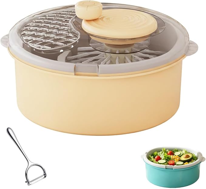 Salad Spinner and Produce Washer, Electric Fruit Cleaner Spinner，Yellow-Manual | Fruit Cleaner Bowl with Non-Slip Base, Multifunctional Vegetable Dryer for Washing, Prepping Fruits & Vegetables