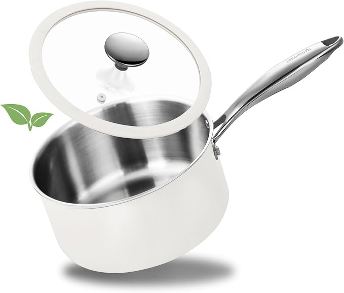 SAKAMOSH 1.5qt Tri-Ply Stainless Steel Saucepan & Lid, Induction Safe | PFAS/PFOA/PTFE-Free, Dishwasher & Oven & Induction Safe, Small Suace Pan with Stay-Cool Handle, Compatible with All Cooktops