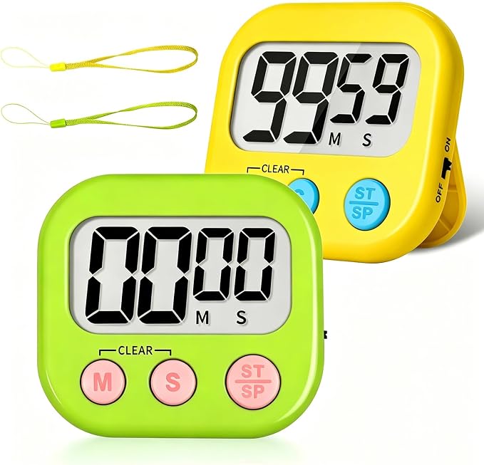 ZILLEEN Classroom Timer for Kids Teachers 2 Pack Digital Timers Green Ye | Strong Magnetic, Large Screen, Big Button, Teacher Classroom Must Haves Kitchen Timers for Cooking Egg Exercise Study