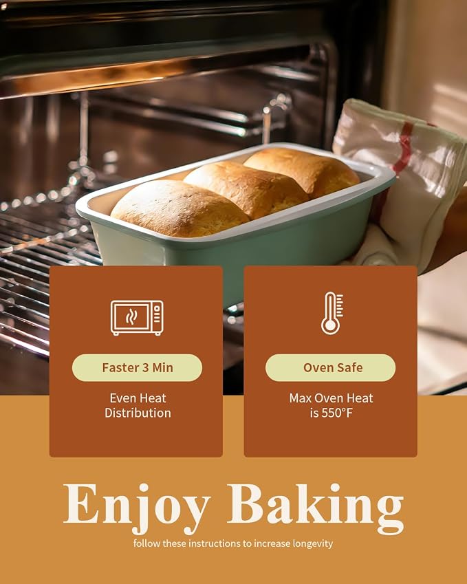 Nonstick Ceramic Bread Loaf Pan with Handle, Pistachio Green | 9x5 inch, Ceramic Coating, Aluminized Steel, Oven Safe to 550°F, Dishwasher Safe, Non-Toxic, PTFE & PFOA Free