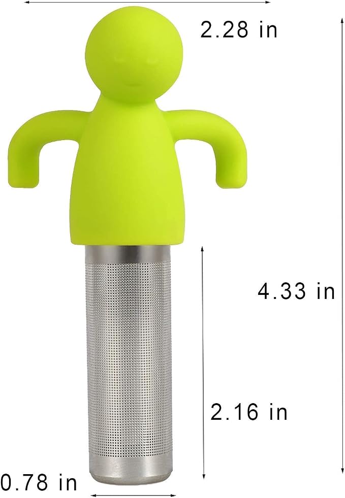 Stainless Steel Tea Infuser Steeper for Loose Tea Extra Fine Mesh Green | Stainless Steel Fun Person-shaped Design Tea Strainer Filter with Silicone Handle for Loose Tea Ball for Cup Mug