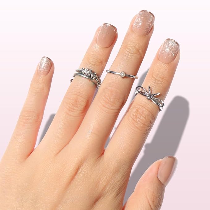 Nail Reformation Press On Nails, Shimmer Bright | Short Square Fake Nails | Brown French Tip on Neutral Base in Velvet Finish, Reusable Stick On Nails in 15 Sizes - 30 False Nail Kit for Women Gifts