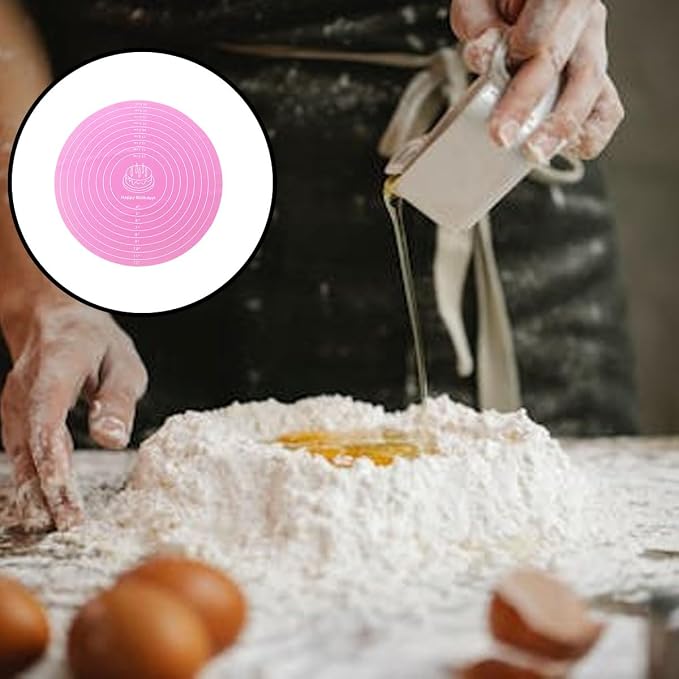 1 Pcs 12 Inch Silicone cake mats, Cake turntable mat | Pink Silicone Baking Pad, Round Cake Decorating Mat for Rotating Stand, Washable Pastry Sheet for Bread Pizza Dough