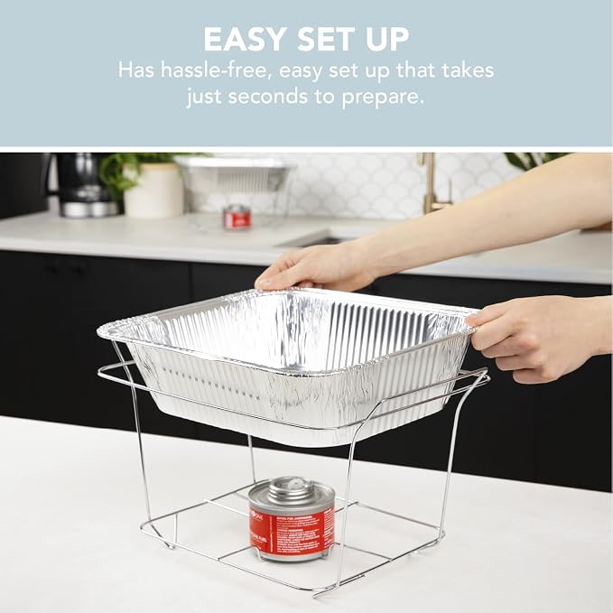 Alpha Living 3-Pack Disposable Chafing Dish Buffet Set with Fuel Cans | Food Warmers for Parties, Fuel Cans Complete Set, Half Size Pans, Warming Trays