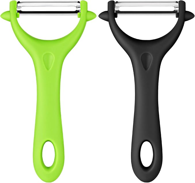 AUAUY 2Pcs Potato Peeler, Y-Shaped Swivel Vegetable Peeler, Black+Green | Fruit Peeler for Kitchen, Non-Slip Y Peeler, Ergonomic Handle Sharp Blade Stainless Steel Peeler, Veggie Peelers for Kitchen