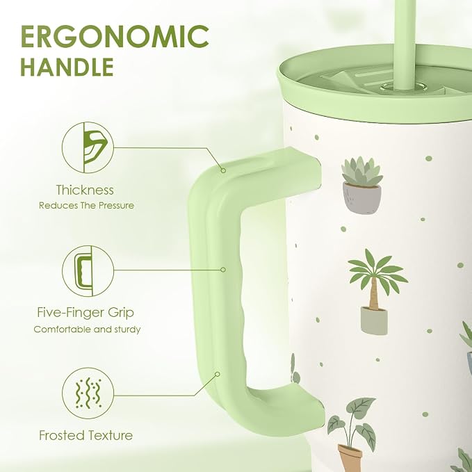 SANDJEST Plant Lover 40oz Tumbler with Handle and Straw, Insulated Stainless Steel Travel Coffee Mug for Women Girls, Gift Idea for Birthday Christmas Mothers Day