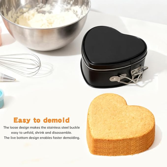 4 Inch Heart Springform Pans, Set of 4 Baking Pan | Mini heart shaped springform pans with removable bottoms and nonstick carbon steel; oven safe to 450F
